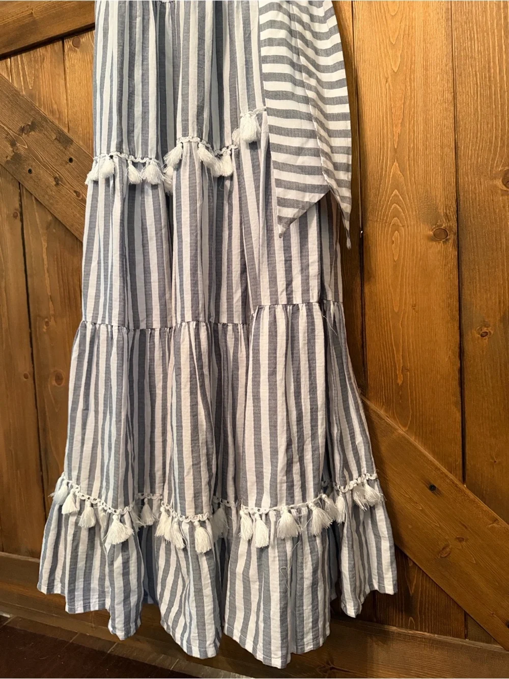 Eliza J. striped tiered tassel trim maxi dress size 6 - Picture 8 of 9